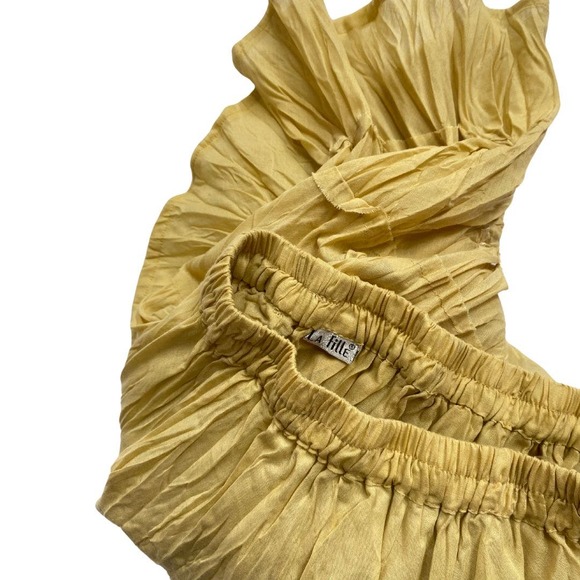 y2k La Fille Yellowish Beige Drawstring Tiered Skirt - Picture 3 of 4